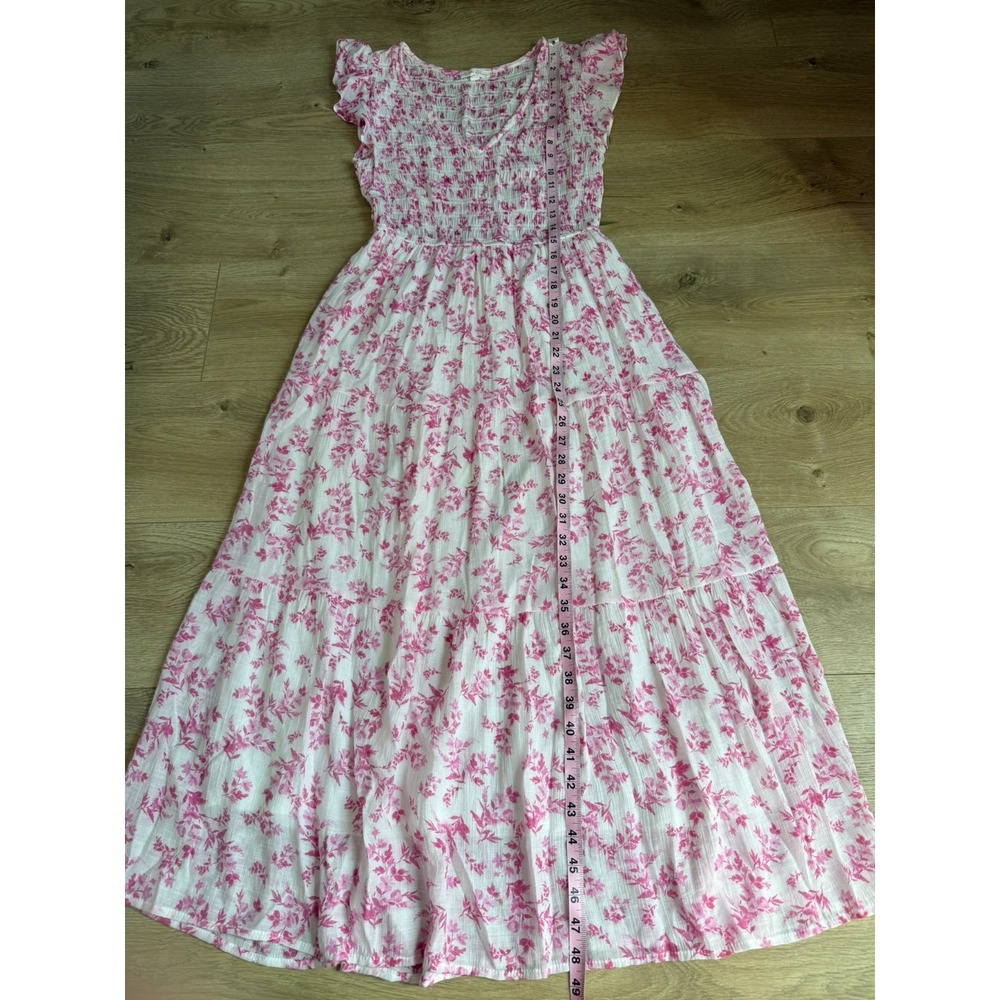 Anthropologie By The River Smocked Floral Dress Pink Cottagecore Feminine sz M - Picture 5 of 13